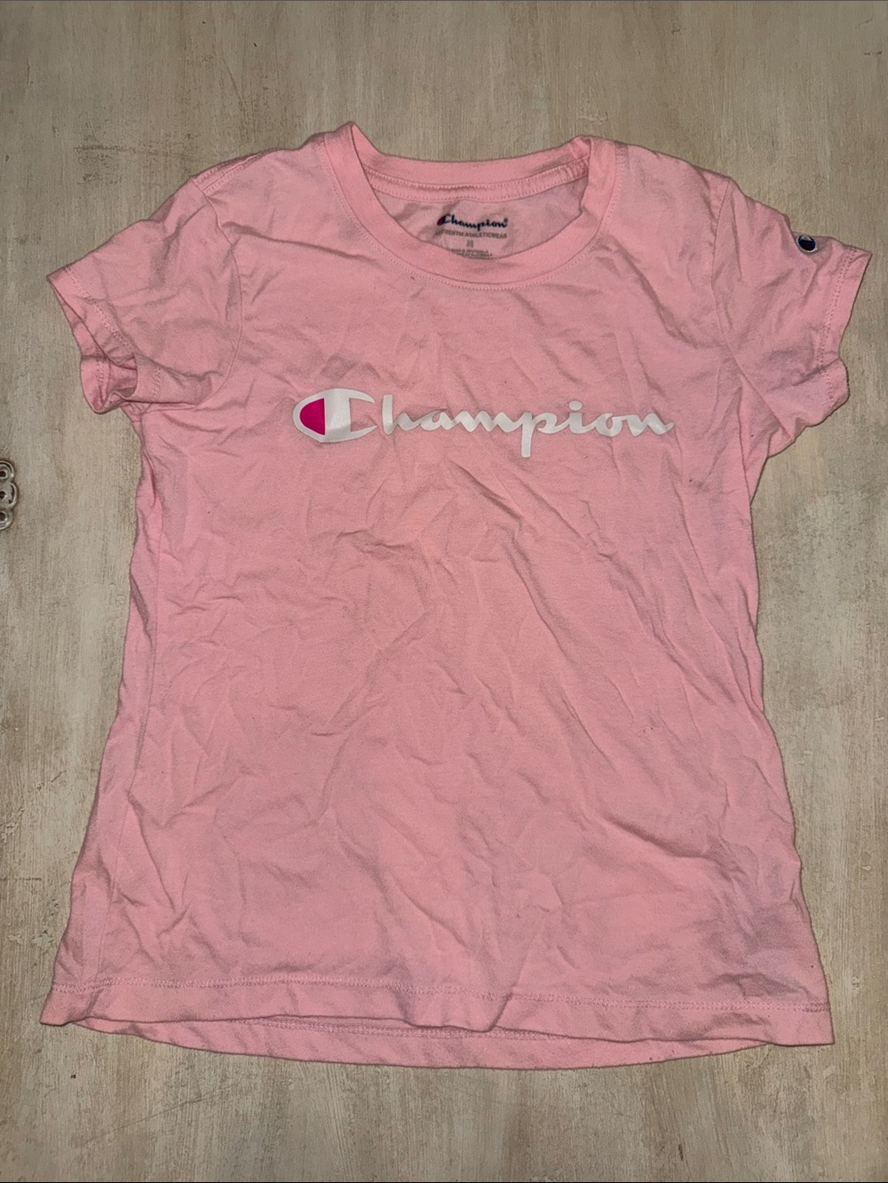 Champion Pink Script Logo Short Sleeve Tee